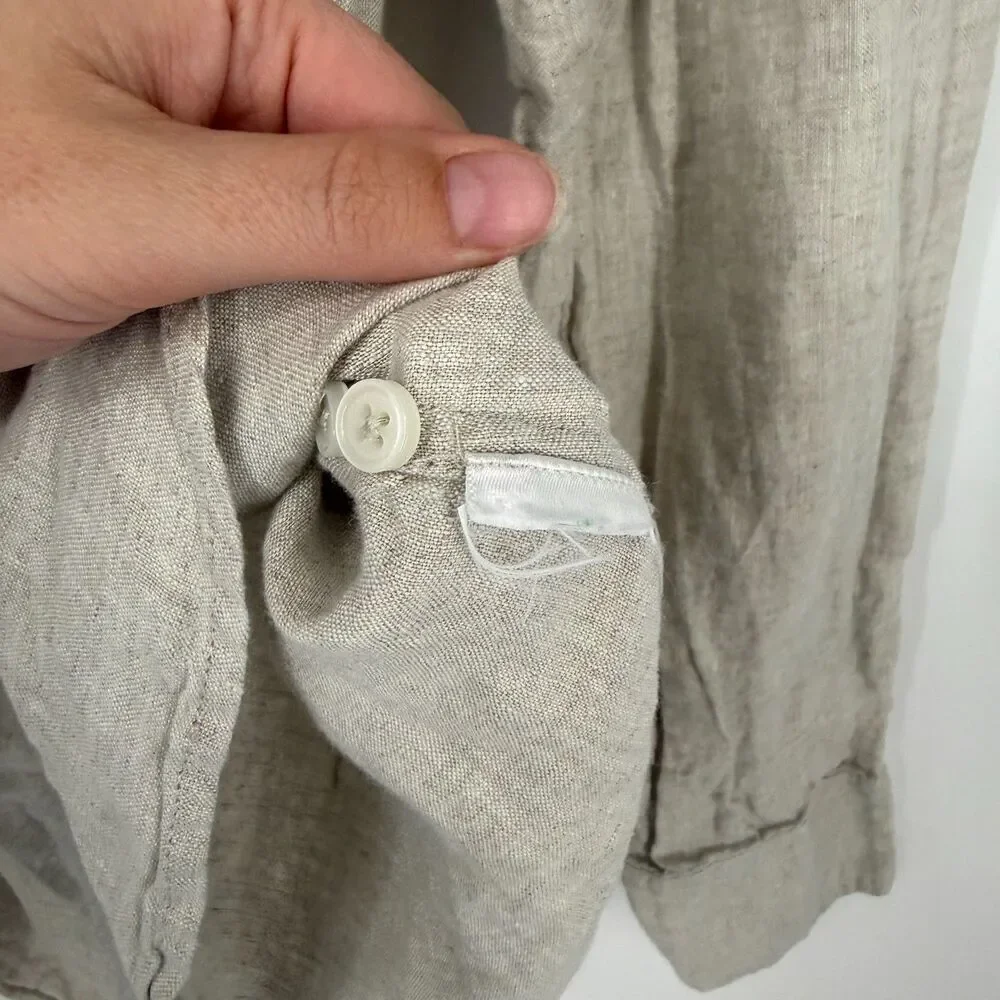 J.Crew Baird McNutt Irish Linen Shirt Beige Button Up Slim Capsule Size 16 TALL